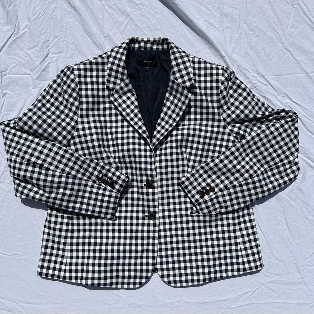 J Crew Navy Gingham Print Checkered Blazer Size XXL 0049